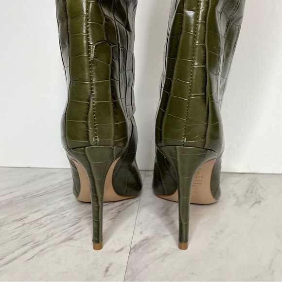 Schutz Maryana Military Green Crocodile Embossed Leather Tall Heeled Boot 5B - Picture 4 of 15